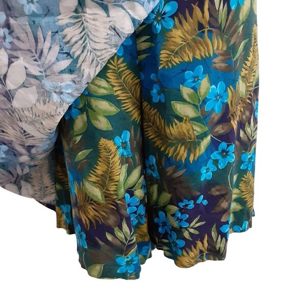 Vintage 80s Hawaiian Floral Two Piece Set High Rise Mini Skirt Button Crop Top L - Picture 11 of 14